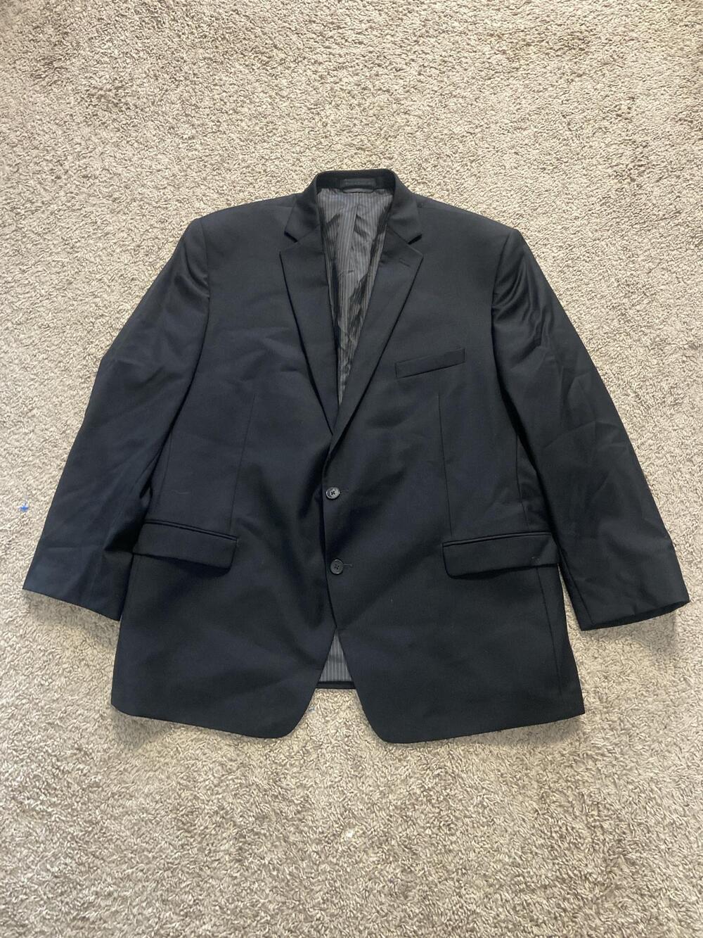 Calvin Klein Suit Jacket Mens 46 Black Wool Two Button Notch Lapel Lined